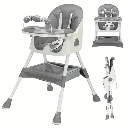 Foldable Baby High Chair, 6 Months Plus, with Large Anti-slip Pad & Toy Rack,, Easy to Clean Feeding