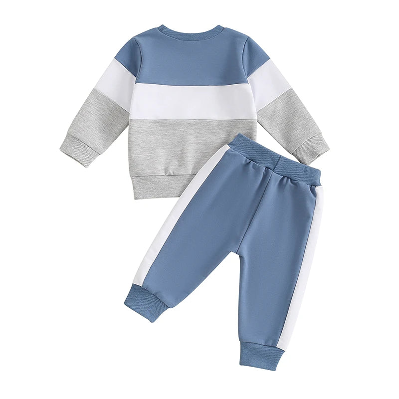 3-24 MO & 3T Boy Pants Set, Long Sleeve, Round Neck Sweatshirt. Drawstring Long Pants Contrast Color Outfits