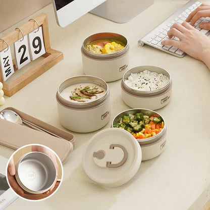 Round Picnic Lunchbox with Folding Handle stainless steel Food Containers