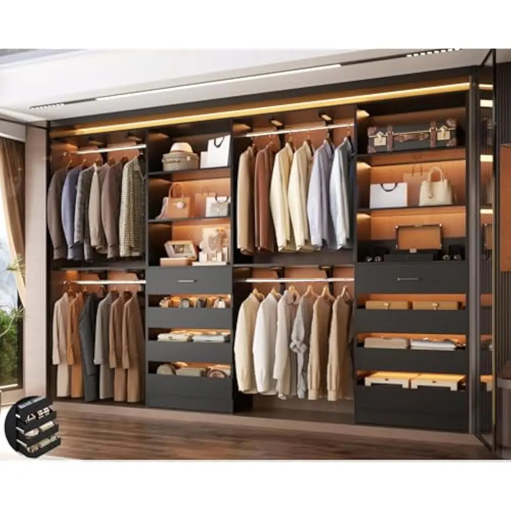 Closet System with 8 Wooden Drawers,  Tower, Clothes Rack w/4 Hanging Rods