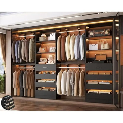 Closet System with 8 Wooden Drawers,  Tower, Clothes Rack w/4 Hanging Rods