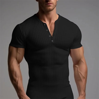 Muscle Slim Fit Short Sleeve T-shirt, V-neck Collar