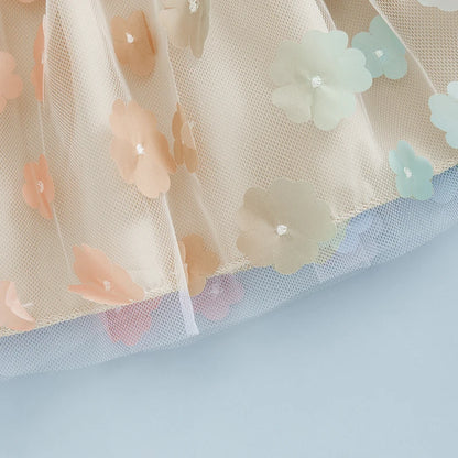 0 MO-5Y Kids Girls Skirt Set, Long Sleeve Embroidery Letters Sweatshirt with Flower Tulle Skirt 2-piece Outfit