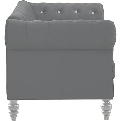 Glam Emma Velvet Two Seater Chesterfield Style Loveseat for Small Spaces with Crystal Button Tufts, Gray