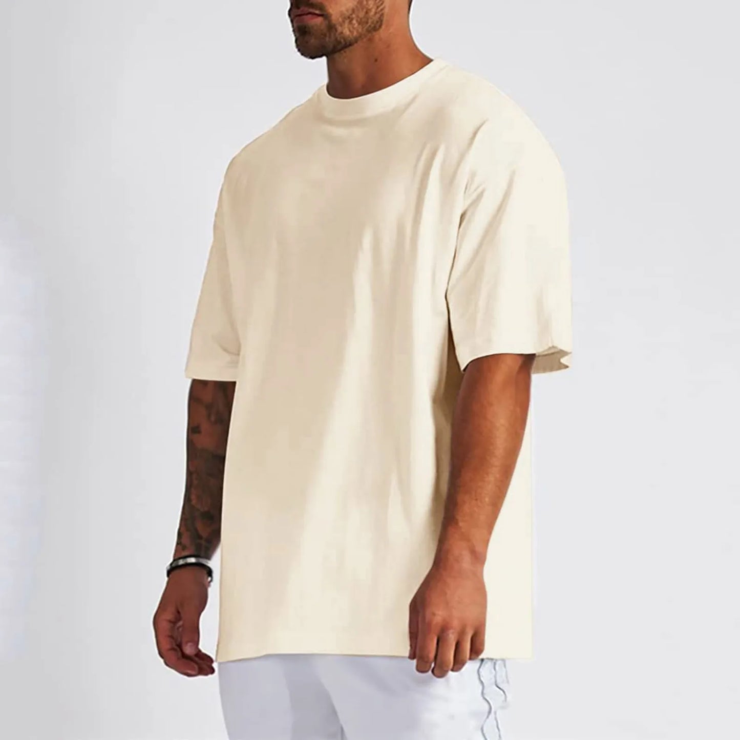 Men's Pure Cotton Shirt, Oversized Shirt, Solid Color, Round Shoulder