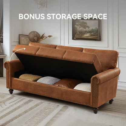 80" Rolled Arm Sofa with Storage and Nailhead Trim.  Easy Tool-Free Assembly
