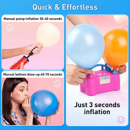 Double Nozzle Electric Balloon Inflation Pump, 600W Portable