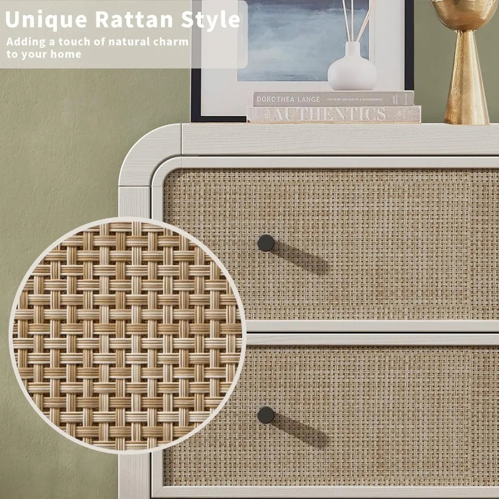 47'' 5 Drawer Rattan Dresser with Ample Storage