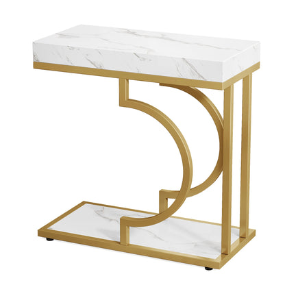 Narrow White Gold Side C Shaped End/Bedside Table