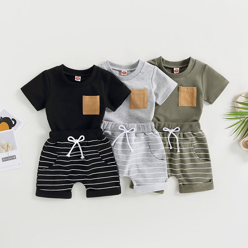 6MO-3T  Boys 2Pcs Summer Set, Short Sleeve, Crew Neck