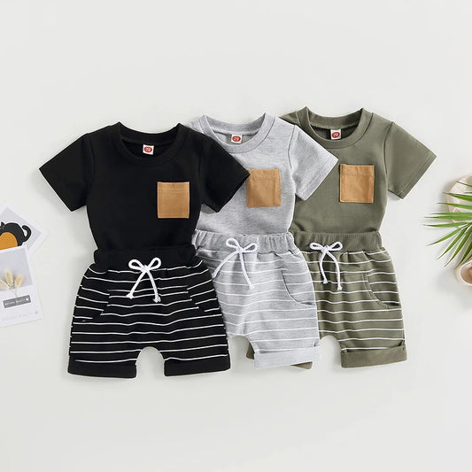 6MO-3T  Boys 2Pcs Summer Set, Short Sleeve, Crew Neck