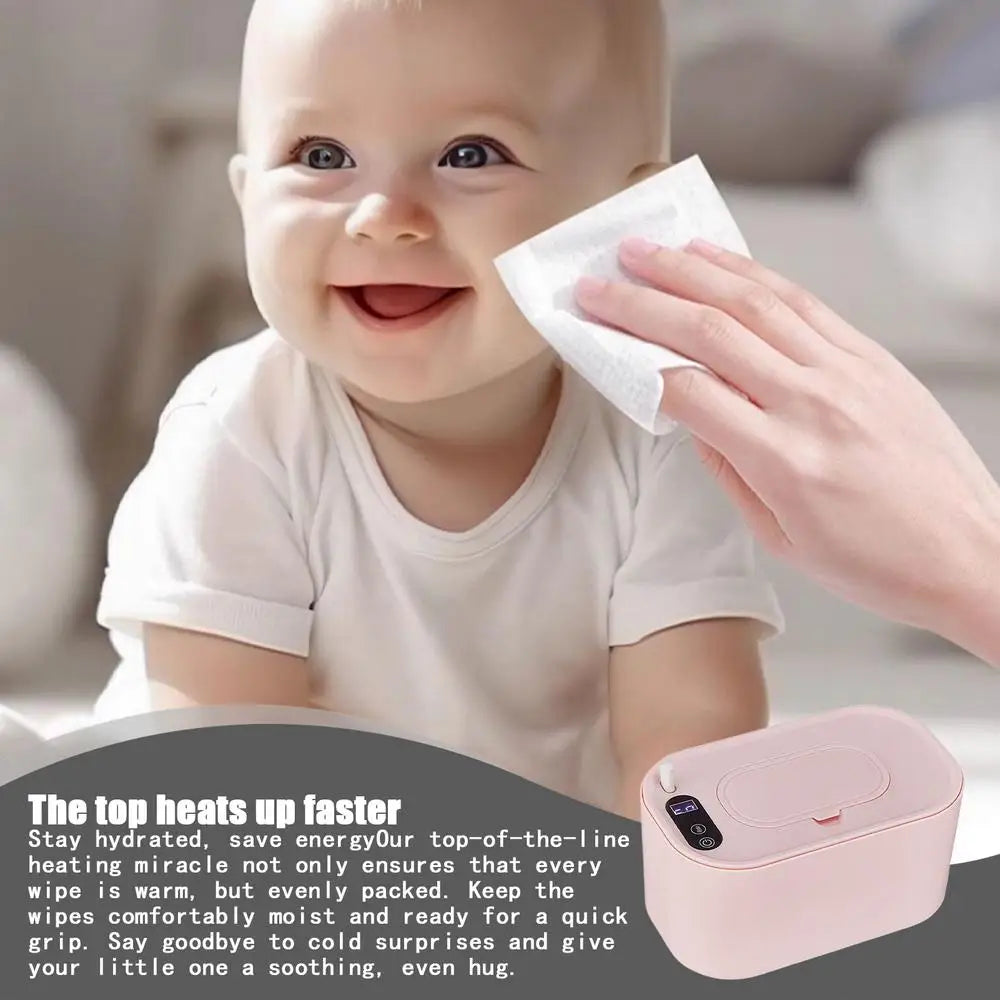 Portable Baby Wipe Warmer, LED Digital Display, Large Capacity Baby Wet Wipes Dispenser, USB Powered, Adjustable Temperature