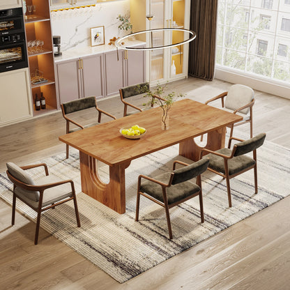 71" Large Kitchen Dining Table with Wood Pedestal Base, Seats 6-8