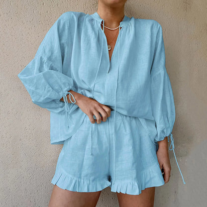 Short Pants Vacation Fashion Casual Suit, Solid Color, Loose Comfortable Shorts Sets