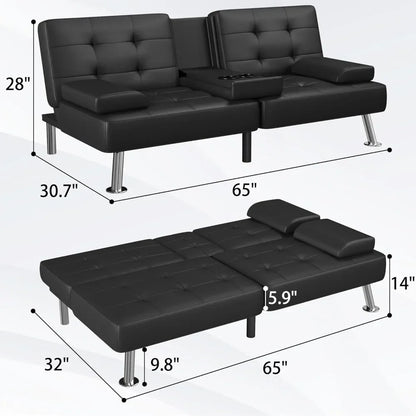 Folding Futon Set Convertible Recliner Lounge with Cup Holders, Removable Armrests