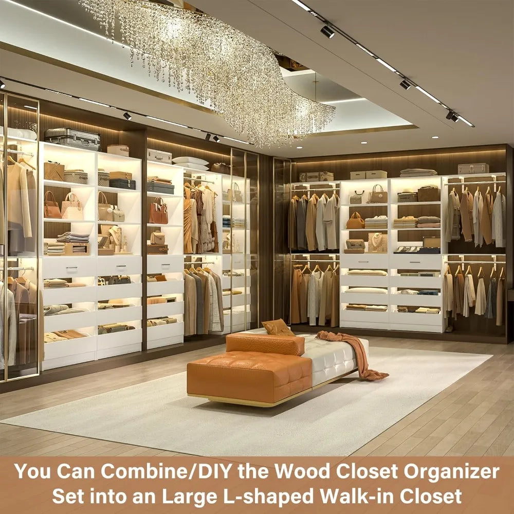 Closet System with 8 Wooden Drawers,  Tower, Clothes Rack w/4 Hanging Rods