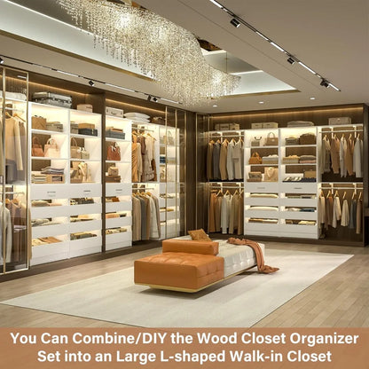 Closet System with 8 Wooden Drawers,  Tower, Clothes Rack w/4 Hanging Rods