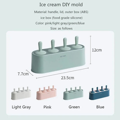 Home Ice Cream Mold Popsicle Diy Tool Silicone 4-hole Popsicle Box