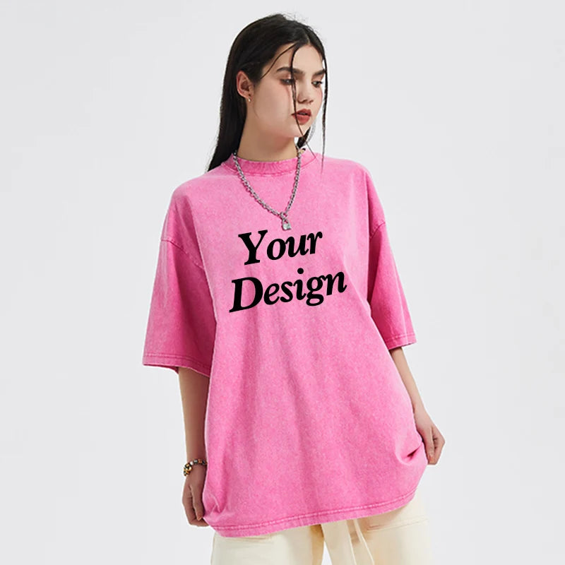 USA Custom Print 100% Washed Cotton T Shirt, Design your own, Men/Women Oversized Streetwear