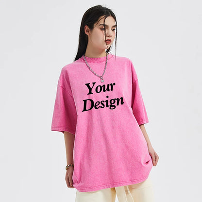 USA Custom Print 100% Washed Cotton T Shirt, Design your own, Men/Women Oversized Streetwear