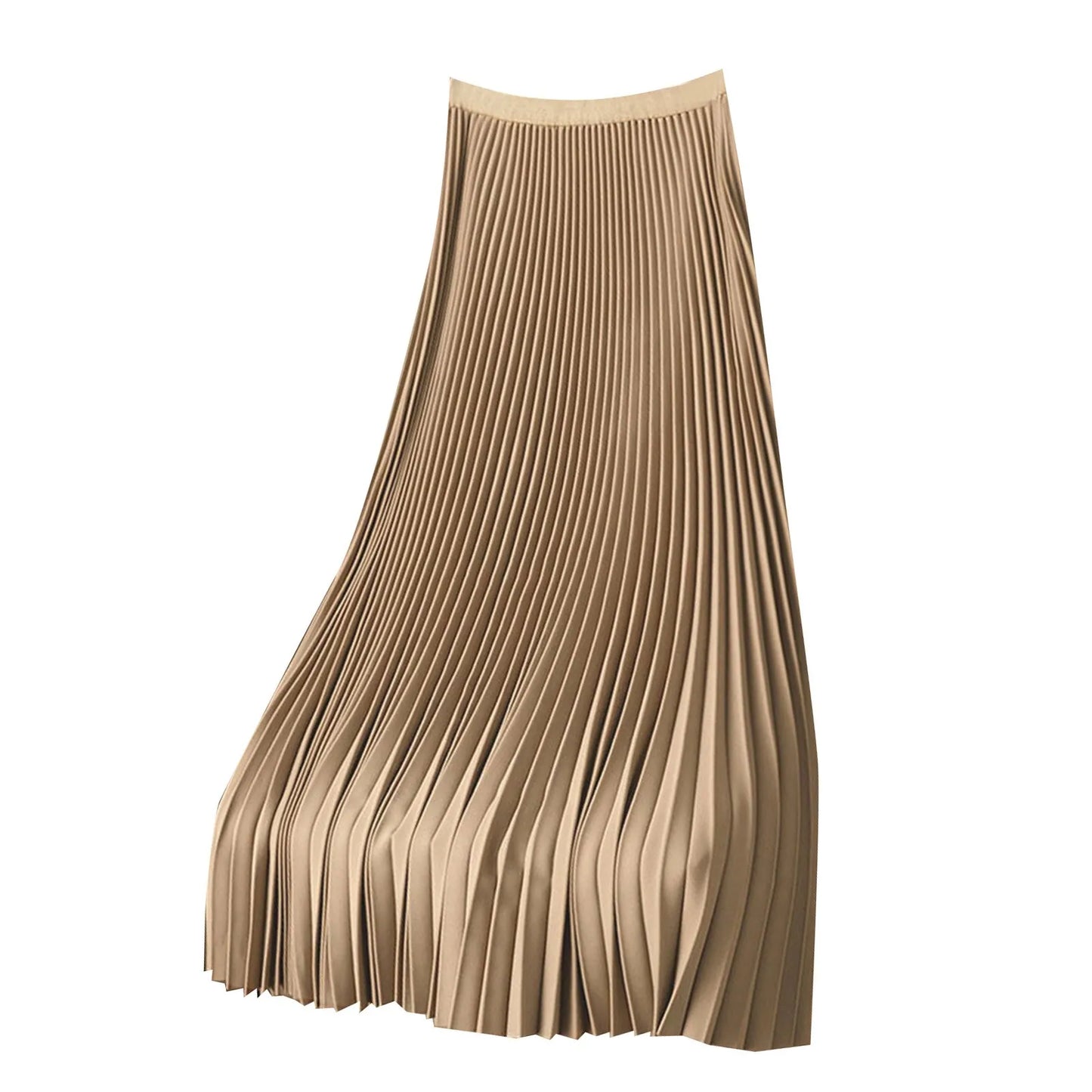 Elegant A Line Satin Long Skirt, Elastic High Waist, Pleated Skirt