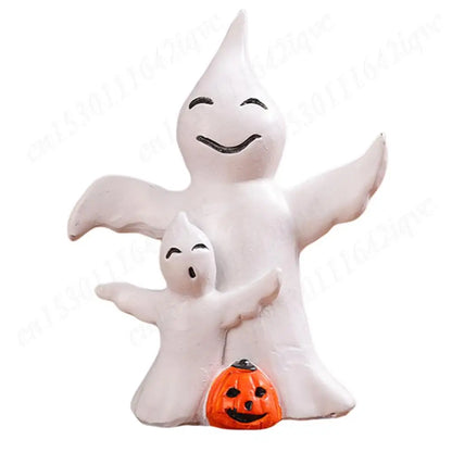 Halloween Miniature Resin Statue Figurines, Pumpkin haunted house and skeleton tombstone