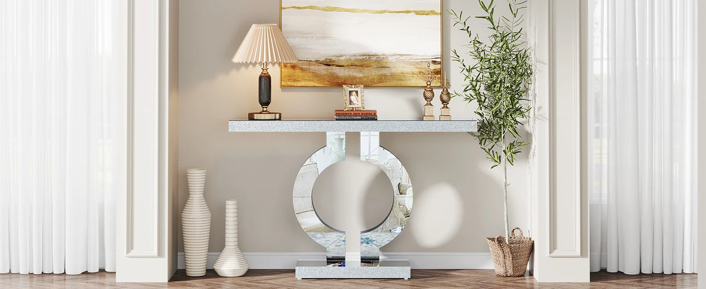 43.3-Inch Mirrored Console Entryway Table with Mirror Finish Tabletop