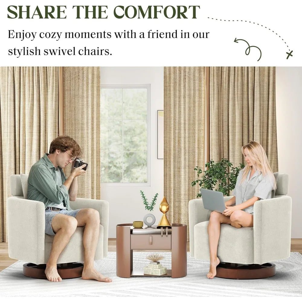 Set of 2 Swivel Barrel Chair with Adjustable Backrest