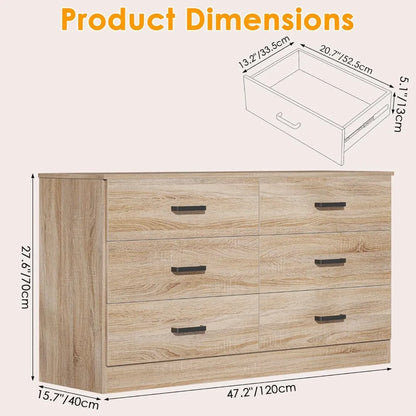 6 Drawer Double Dresser, with Deep Drawers, TV Stand Large Storage Organizer