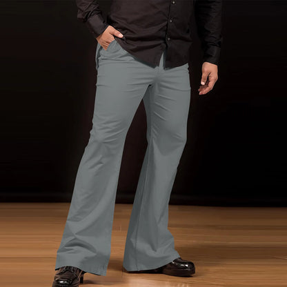 Men's Flare Pants, Solid Color, Daily Simple Classic Trousers, Mopping Bottoms, Disco Flared
