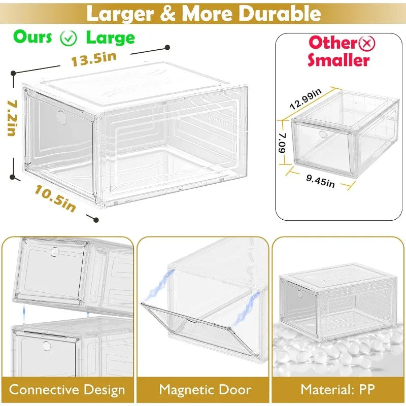 Thick & Sturdy Clear Storage Organizer with Magnetic Door, Stackable Boxes