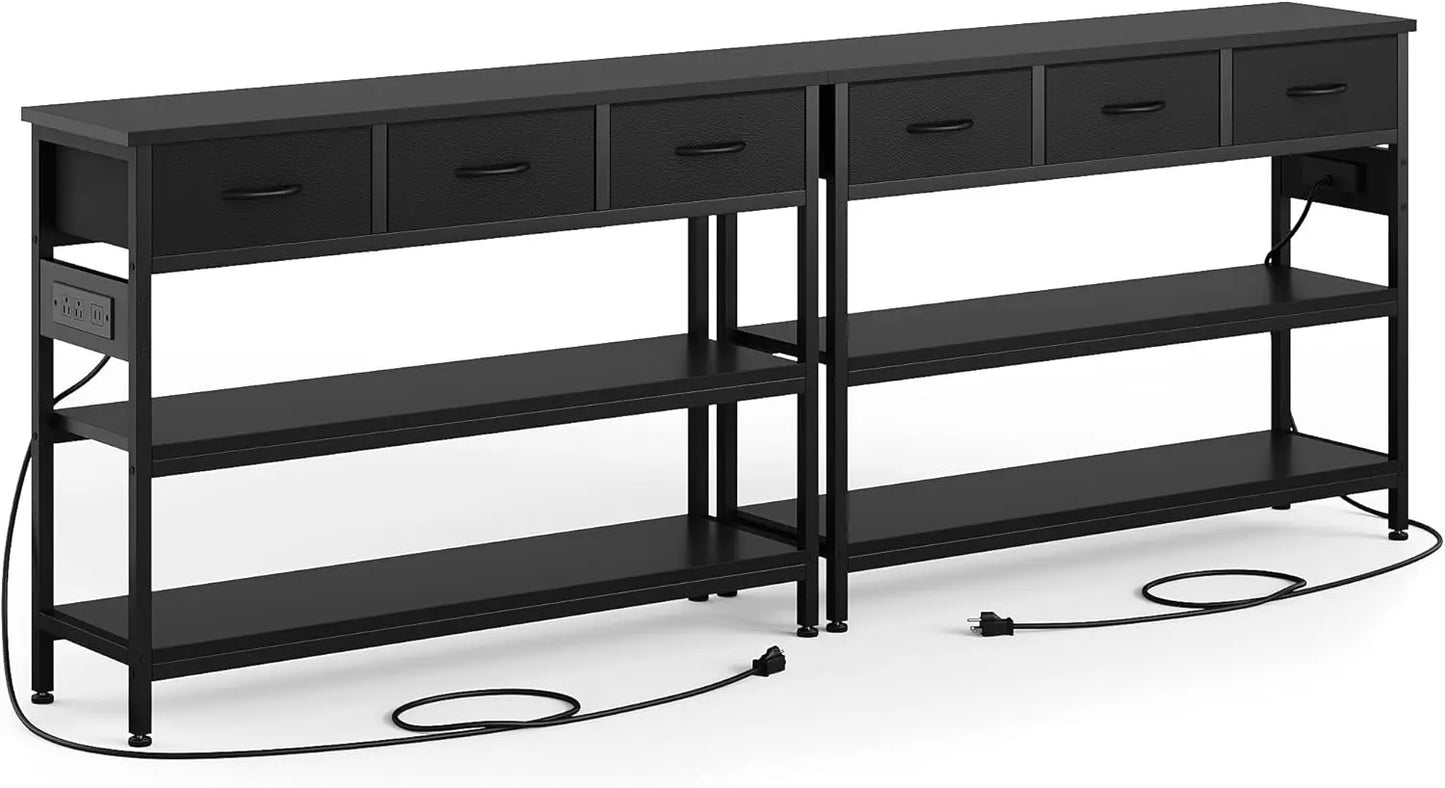 Entryway Table with Power Outlets and 3 Fabric Drawers