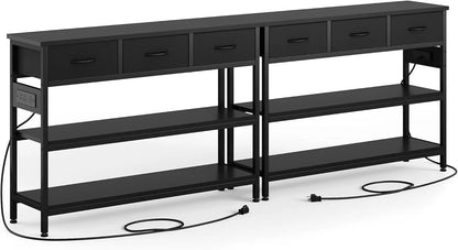 Entryway Table with Power Outlets and 3 Fabric Drawers