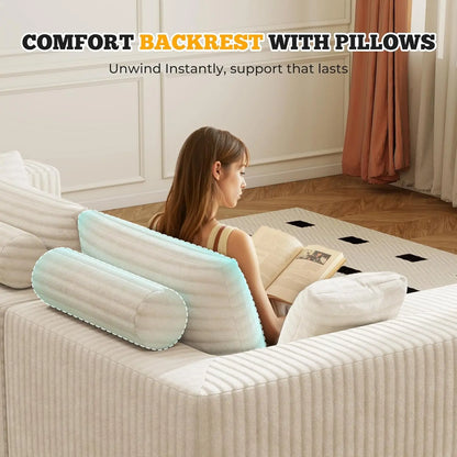 6 Seater Corduroy Boneless Couch Sleeper with Ottoman