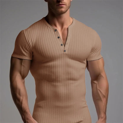 Muscle Slim Fit Short Sleeve T-shirt, V-neck Collar
