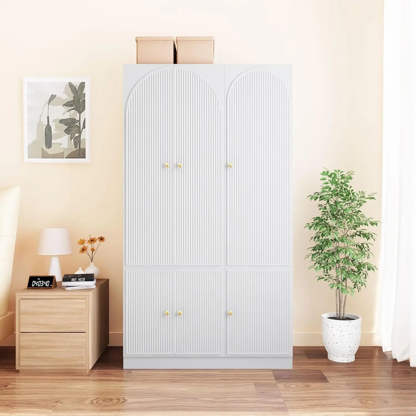 Freestanding Armoire Closet with 2 Doors and 2 Storage Drawers