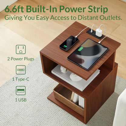 Set of 2 Side Tables with Charging Station, Storage, End Table with USB Ports