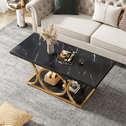 47.24-inch 2-Tier Faux Marble Wood Coffee Table