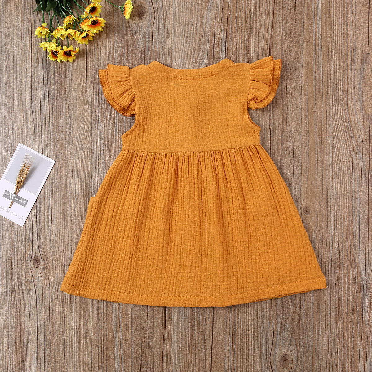 2020-03-31 Lioraitiin 0-6Years Toddler Kid Baby Girl Summer Dress Ruffles Sleeves Cotton Button Pocket Dress Sundress Clothes