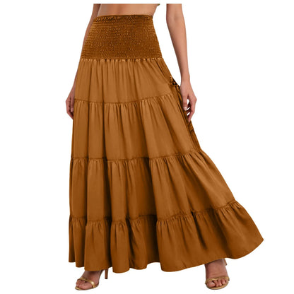 Boho Tiered A-Line Skirt, Pockets, Patchwork, Elastic Waist, Vintage Hippie/Gypsy Maxi Skirt