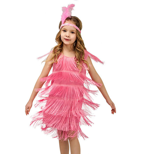 Girls Flapper Dress, Carnival, Sequins, Fringe, With Feather