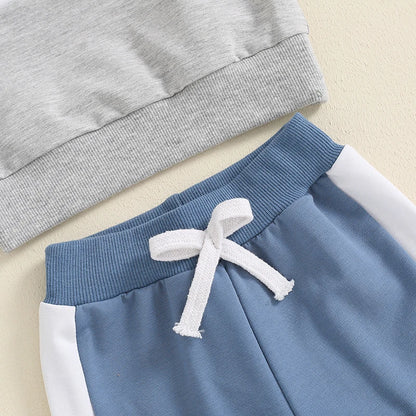 3-24 MO & 3T Boy Pants Set, Long Sleeve, Round Neck Sweatshirt. Drawstring Long Pants Contrast Color Outfits
