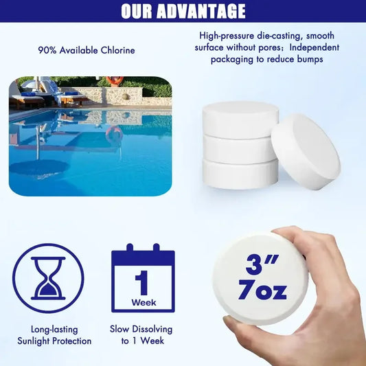 3 Inch 40Lbs Pool Chlorine Tablets - Stabilized Chlorine Tablets for Hot Tubs, Swimming Pools and Spas - Slow Dissolving