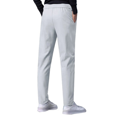 Men Fast Dry Stretch Pants, Ice Silk Trousers, Solid Color, Mid-Waist