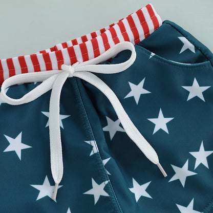 6MO-4Y Boys Independence Day Drawstring Star Print Swim Trunks