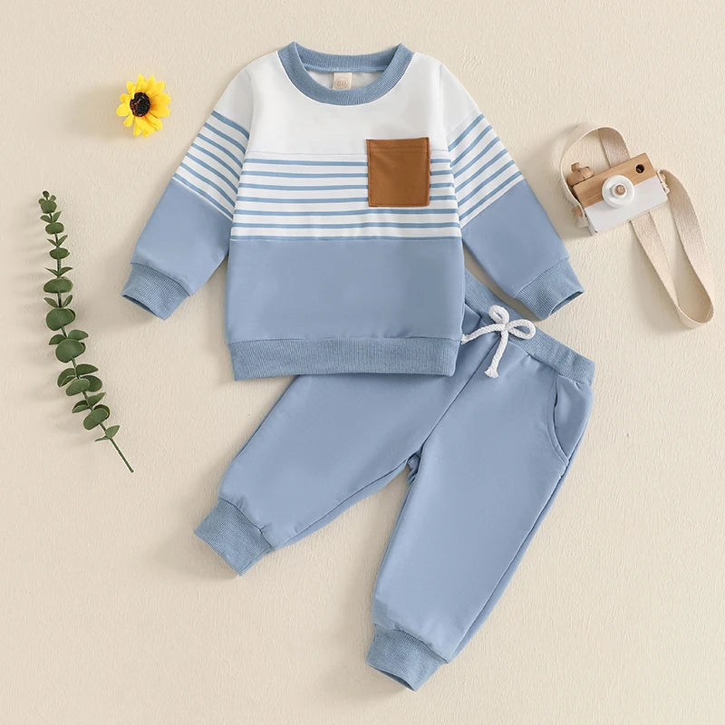 6M-2T Boys Outfit, Long Sleeve Stripes Sweatshirt with Elastic Waist Sweatpants