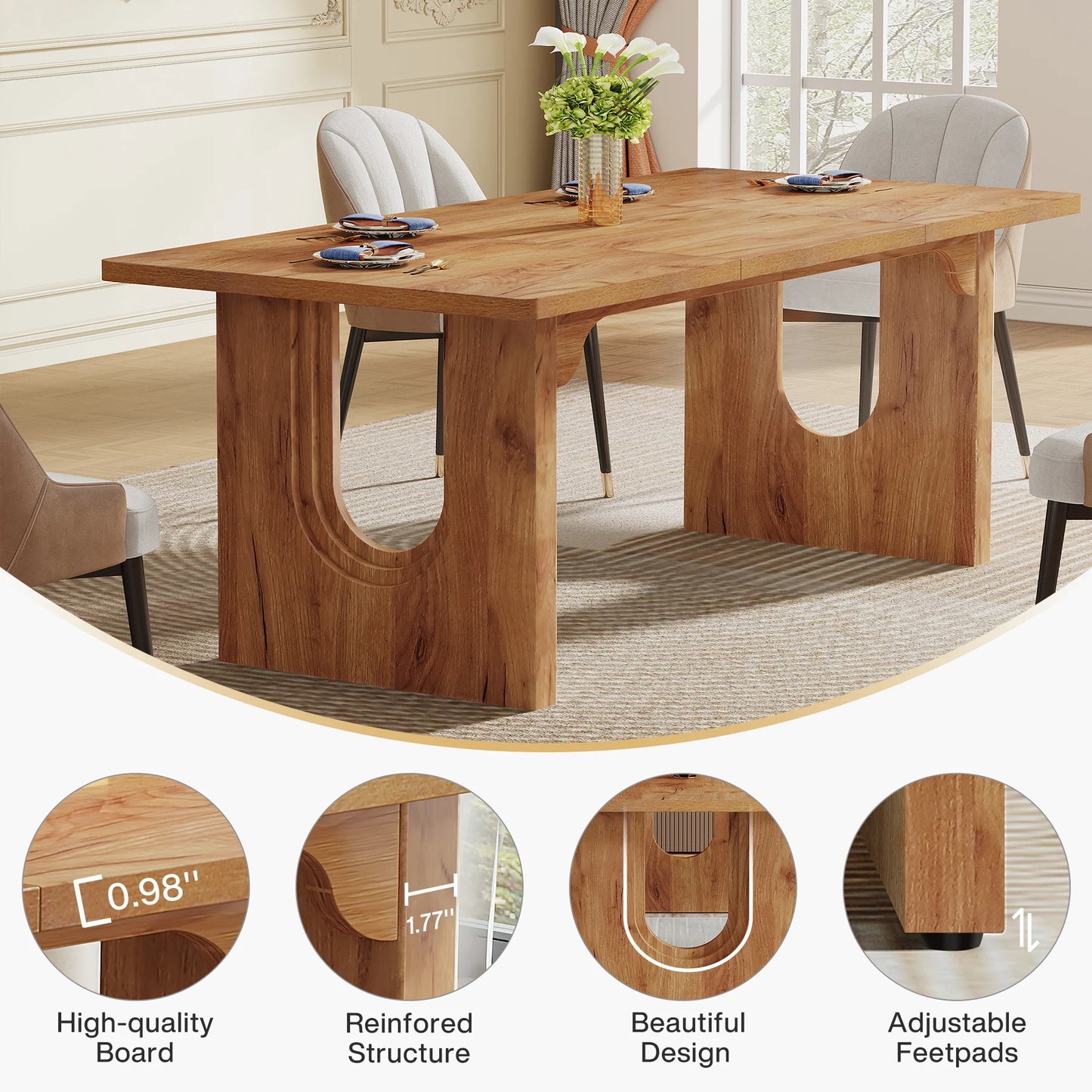 71" Large Kitchen Dining Table with Wood Pedestal Base, Seats 6-8