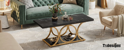 47.24-inch 2-Tier Faux Marble Wood Coffee Table