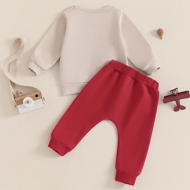 3-36 MO Boy Outfit, Tractor Embroidery Long Sleeve Sweatshirt with Solid Long Pants