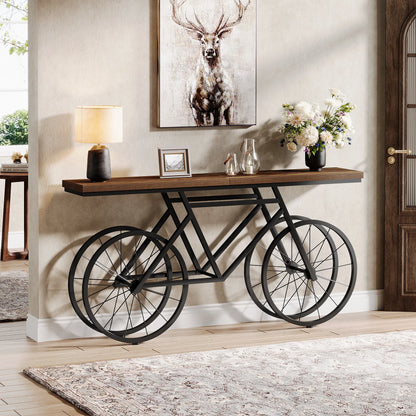 70.9-Inch Narrow Sofa Table with Bicycle Metal Base